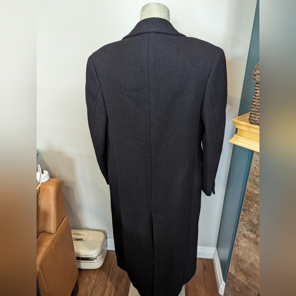Harry Rosen Crombie Scotland pure virgin wool trench coat black/blue weave Sz M - Picture 10 of 17